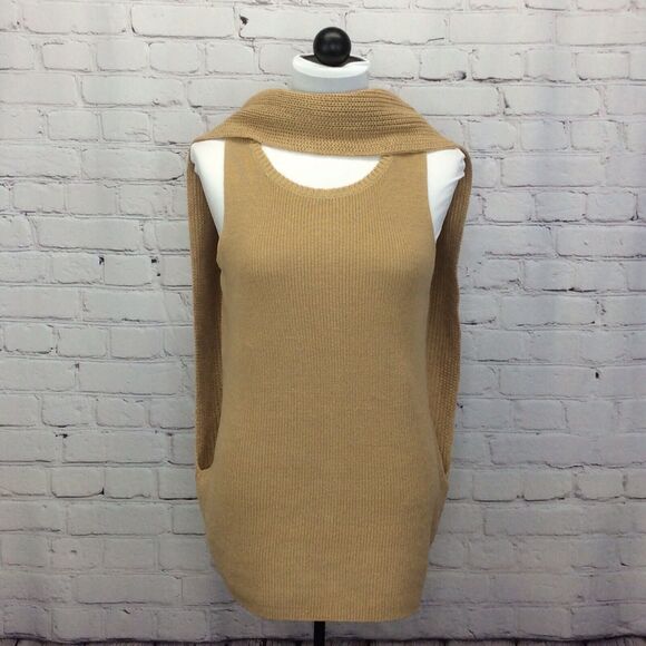 Chico's Carmela Cape Pullover Sweater Women's Size 1 (S/8) Tan Ribbed Sleeveless - Picture 4 of 12
